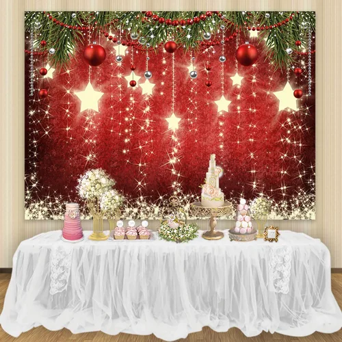 Vista 2 de Telón de fondo rojo de Navidad de 7x5 pies con estrellas brillantes para fotos, telón de fondo de Navidad con estrellas brillantes para decoraciones