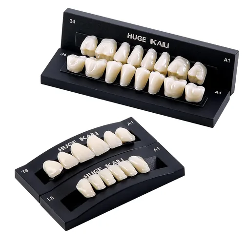 Vista 10 de JMU 28 unids/set Dentales de resina acrílica dentales Dentadura Dientes Sombra A1 T6 resina sintética dientes falsos