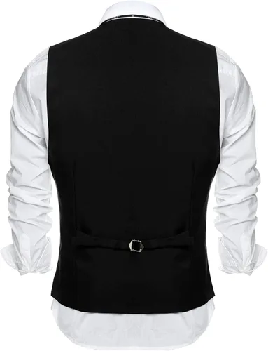 Vista 4 de COOFANDY Chaleco de traje formal para hombre, ajustado, casual, para negocios, chaleco