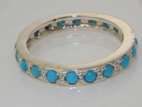 Vista 4 de Anillo de eternidad para mujer de plata de ley 925 auténtica turquesa auténtica