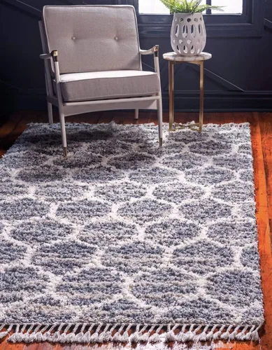 Vista 11 de Unique Loom Hygge Shag Collection - Alfombra de área enrejado (2 pies 2 pulgadas x 3 pies, rectangular, marfil / gris)