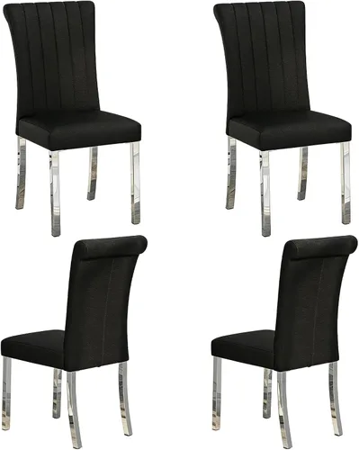 Vista 11 de Asday Upholstered Dining Chairs Set of 2, High Back Fabric Chairs, Beige Linen Fabric, High Back, Black Metal Legs