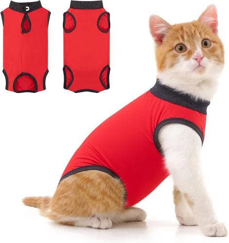 Vista 11 de Traje de recuperación para gatos para heridas abdominales o enfermedades de la piel, mameluco de gato para gatos después de la cirugía, traje