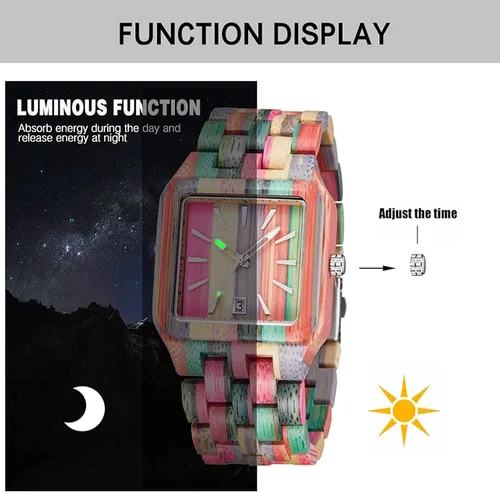 Vista 4 de Tiong Brand Wooden Watches Mens with Handmade Colorful Bamboo Wood Watch Analog Date Quartz Wooden Watch for Men