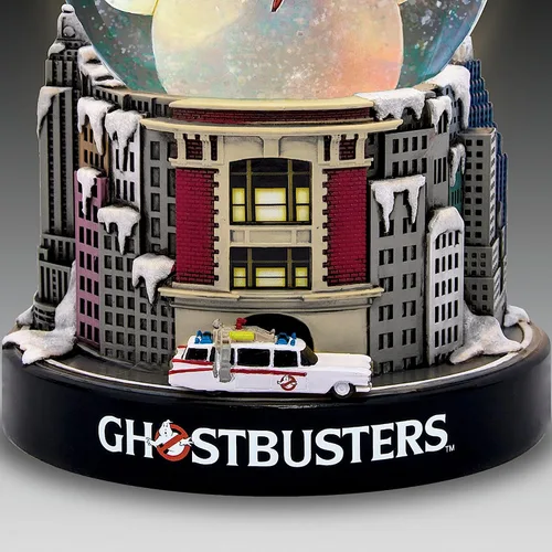 Vista 3 de Globo iluminado con purpurina de los Cazafantasmas con The Stay Puft Marshmallow Man ATOP una base esculpida