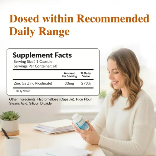Vista 9 de Picolinato de zinc de 30 mg, alta absorción, apoyo a la función inmunológica, piel, músculo, memoria y metabolismo, fabricado en Estados Unidos