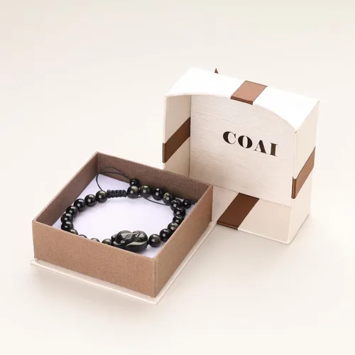 Vista 5 de COAI Pulsera de zorro de piedra de obsidiana dorada para hombre y mujer