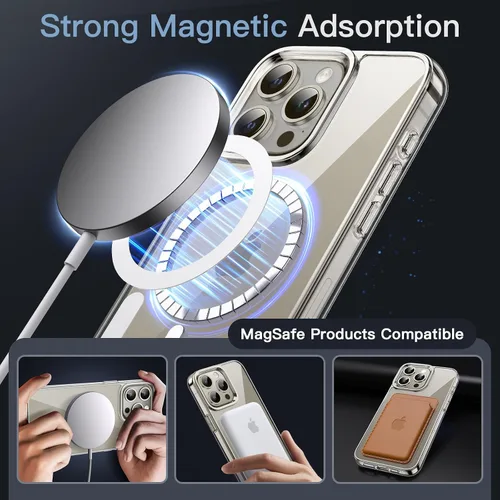 Vista 3 de JETech Funda magnética para iPhone 15 Pro de 6.1 pulgadas, compatible con carga inalámbrica MagSafe, a prueba de golpes, parte trasera transparente