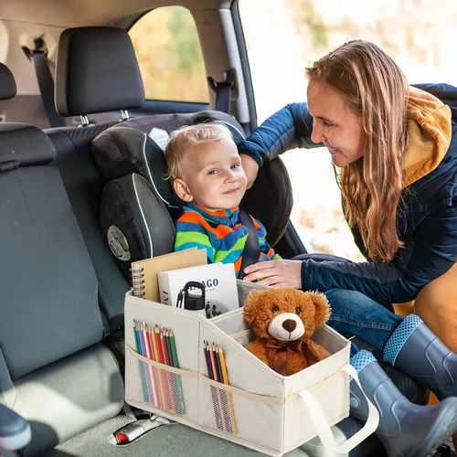 Vista 4 de Honeydak Organizador de asiento de pasajero, almacenamiento plegable para consola, asiento delantero/trasero con múltiples bolsillos, organizador