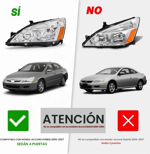 Vista 2 de Conjunto de faros delanteros Accord 2003 2004 2005 2006 2007 para Honda Accord 2003-2007 2/4dr lente transparente carcasa cromada con reflector