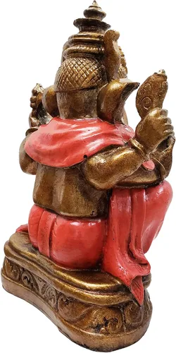 Vista 4 de Ganesha - Cabeza de elefante y cuerpo humano que elimina obstáculos del camino de uno, decoración de dormitorio, oficina en casa, estatua Rojo