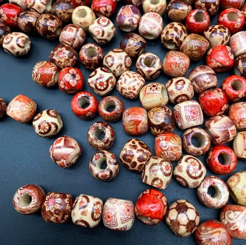 Vista 3 de 400Pcs Perlas de Madera Cilíndricas con Agujero Grande Espaciadoras de Madera Europeas Pintadas Mixtas de 11-12mm para Cabello, Pulseras, Collares