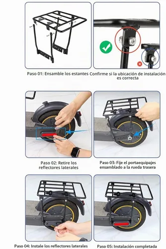Vista 3 de Estante trasero compatible con Segway Ninebot Max G30 G30LP scooter eléctrico, accesorios de bastidor de carga, piezas de acero grueso diseñadas