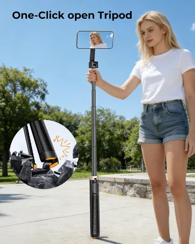 Vista 3 de Trípode magnético para selfie stick de 72 pulgadas para iPhone MagSafe, soporte de trípode extensible para teléfono con control remoto Bluetooth