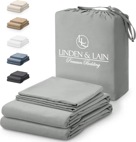 Vista 10 de Linden & Lain Juego de sábanas de lujo tamaño Queen Sábanas de cama orgánicas ultra suaves Viscosa derivada de bambú Microfibra Bolsillo
