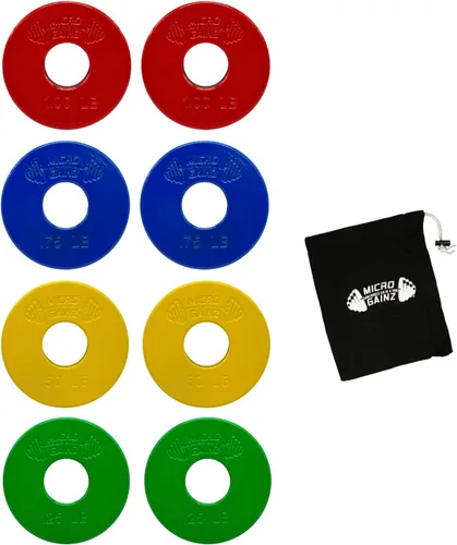 Vista 8 de Micro Gainz Placas de peso fraccionarias estándar de 1 pulgada con orificio central de 8 piezas con bolsa, diseñadas para mancuernas y barras
