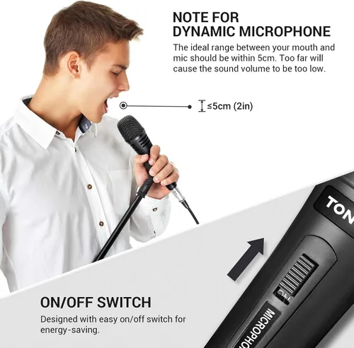 Vista 5 de TONOR Micrófono vocal K1 para cantar, micrófono de karaoke dinámico de mano con cable, microfono con cable XLR de 5 M a 1/4 pulgadas, compatible