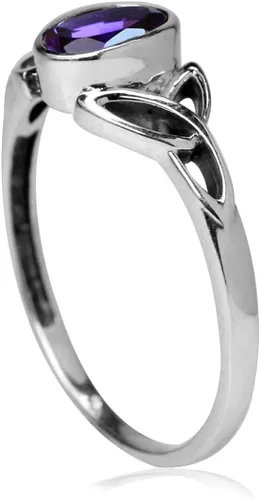 Vista 4 de Anillo Silvershake, de plata esterlina 925 con piedra de nacimiento ovalada, de 932 x 1364 de pulgada, diseño de nudo celta., plata chapada