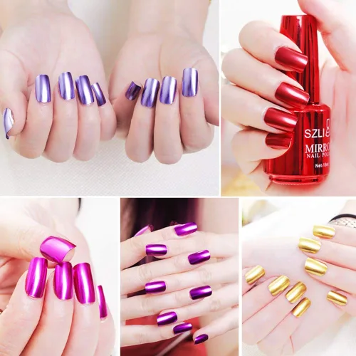 Vista 4 de Esmalte de uñas metálico, esmalte de uñas de medio espejo, efecto espejo, de larga duración, hermosa decoración de uñas brillante, secado rápido
