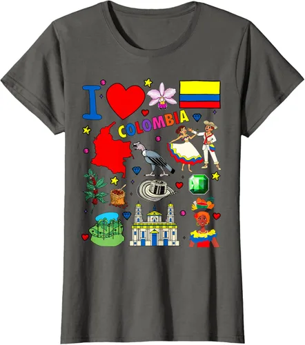 Vista 8 de Camiseta con diseño de bandera y mapa de I Love Colombia dibujada a mano