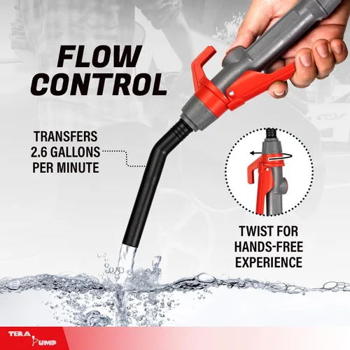 Vista 2 de TERA PUMP TREP01-T Bomba de combustible multiusos con batería con boquilla de parada rápida para E85, diésel, DEF, queroseno - bomba