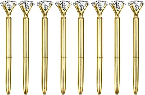 Vista 20 de Goclothod 8 unids bolígrafo Big Diamond Crystal Metal bolígrafos tinta negra bolígrafo champán