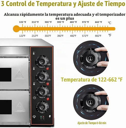 Vista 4 de Horno de pizza comercial Horno doble de 1700 W 16 pulgadas de acero inoxidable para pizza y aperitivos, horno multiusos para pizza