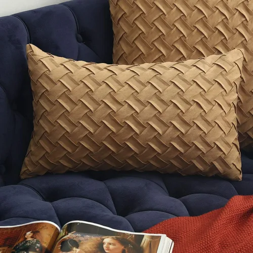 Vista 17 de vctops Funda de Almohada Decorativa con Patrón de Tejido de Canasta Boho, Gamuza Súper Suave, Funda de Cojín de Acento Cuadrada Sólida para Sillón
