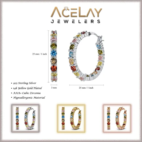 Vista 2 de AceLay - Arracadas de plata de ley chapados en oro de 14 quilates, para mujer, rellenos de piedras de circonia cúbica, aretes hipoalergénicos