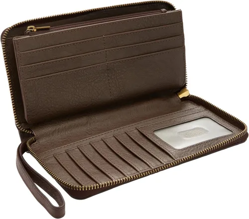 Vista 4 de Fossil Liza - Cartera de cuero con cremallera alrededor para mujer con correa retráctil para la muñeca