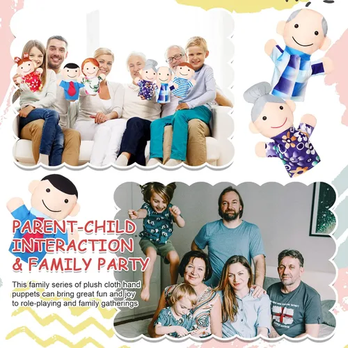 Vista 5 de 6 marionetas de mano de estilo familiar, títeres de felpa suave, para miembros de la familia, lindos juguetes de mano para profesores, padres