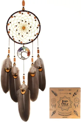 Vista 8 de Urdeoms Atrapasueños de árbol de la vida azul para dormitorio de adultos, bohemio, gran atrapasueños para niños y niñas, con adorno colgante de No.33