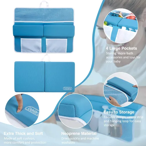 Vista 2 de beiens Juego de rodilleras y coderas de baño, almohadilla de rodillas y codos de secado rápido de 1.5 pulgadas de grosor, soporte para bañera de Azul