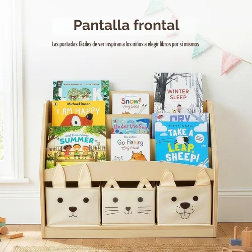 Vista 7 de OOOK Estantería de madera para niños con 3 cajas de almacenamiento