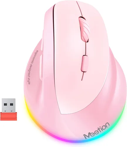 Vista 10 de MEETION Ratón ergonómico para zurdos, ratón inalámbrico vertical RGB recargable, Bluetooth (5.2 + 3.0) y USB-A con adaptador USB-C, 4 DPI