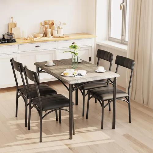 Vista 8 de Takywep Juego de mesa de comedor para 4 para espacios pequeños, mesa de cocina con 4 sillas tapizadas, marco moderno de madera y metal para Negro