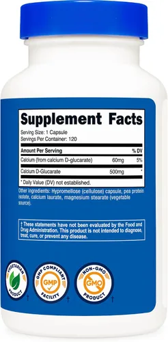 Vista 5 de Nutricost D-glucarato de calcio 500 mg, 120 cápsulas - Sin gluten, sin OMG, apto para vegetarianos