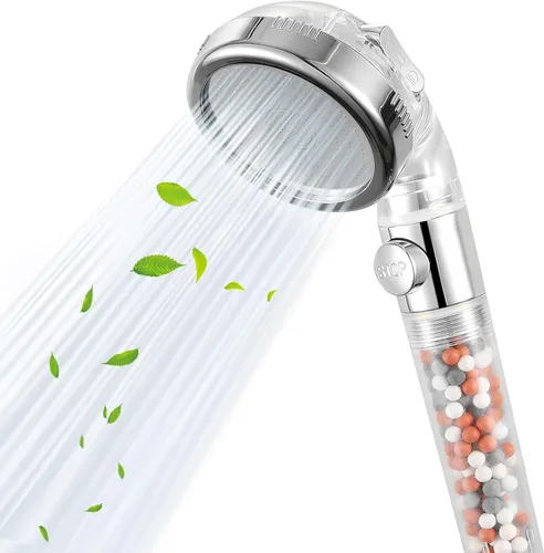 Vista 9 de Cabezal de ducha de mano con filtro - Cabezal de ducha de alta presión con 3 ajustes de pulverización, filtro para agua dura - Para piel y cabello