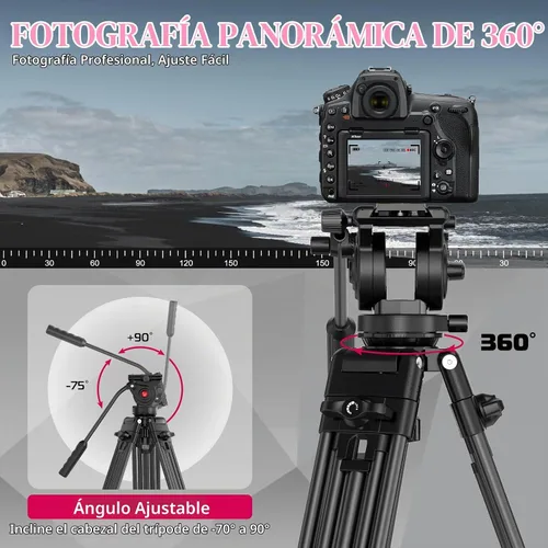 Vista 3 de ULANZI Trípode de video para cámara MT-81 con cabezal fluido de 360 grados, soporte de trípode de aleación de aluminio resistente de 61 pulgadas