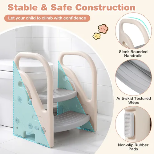 Vista 5 de Costzon Taburete auxiliar ajustable de 2 pasos para niños pequeños con asas de seguridad y almohadillas antideslizantes, escalera de plástico