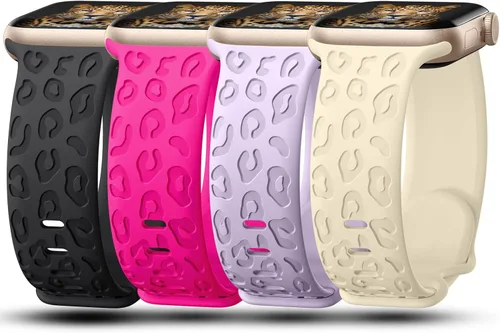 Vista 11 de CreateGreat - Paquete de 4 bandas grabadas con diseño de leopardo compatibles con Apple Watch para mujeres de 38mm 40mm 41mm 42mm 44mm 45mm 46mm