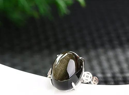 Vista 3 de Anillo de obsidiana de oro natural joyería para mujer hombres sanación cristal cuarzo piedra 0630x0472in cuentas piedras preciosas ajustable anillo