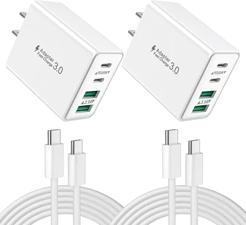 Vista 22 de Bloque de carga USB C, cargador de pared USB C de 40 W, adaptador de corriente PD de doble puerto, enchufe de pared QC USB C, bloque de carga rápida