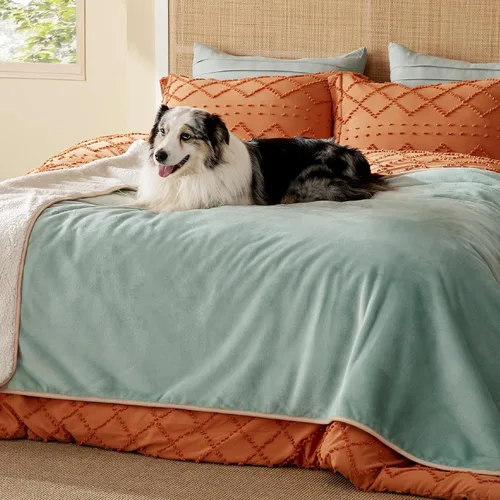 Vista 64 de Bedsure - Mantas impermeables para perros pequeños - Manta de felpa de sherpa con impresión suave lavable para perros y gatos, protector de muebles