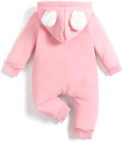 Vista 2 de koramesis Adorable mameluco de bebé niña para otoño, cálido, de dibujos animados, ropa de manga larga, con capucha de forro polar