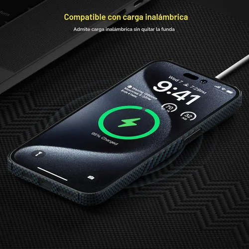 Vista 7 de memumi Funda de fibra de carbono para iPhone 15 Pro Max con textura ondulada, resistente y duradera de fibra de aramida de 0.020 in, ajuste delgado