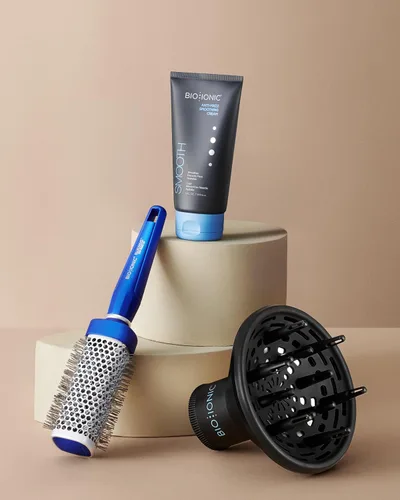 Vista 5 de Bio Ionic BlueWave Round Brush, NanoIonic Conditioning Hair Brush with Crimped Bristles for Tension, Soft-Touch Easy Grip Handle - Professional