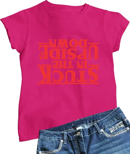 Vista 34 de Go All Out Camiseta para mujer Stuck in The Upside Down