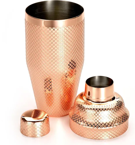 Vista 21 de Barfly Juego de coctelera japonesa de 3 piezas con entramado de diamante (24 onzas/23.7 fl oz), cobre antiguo