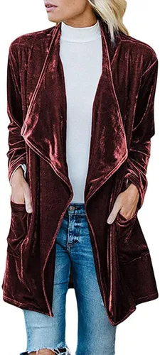 Vista 3 de Cárdigan largo de terciopelo para mujer, ropa de abrigo vintage, chaqueta de manga larga